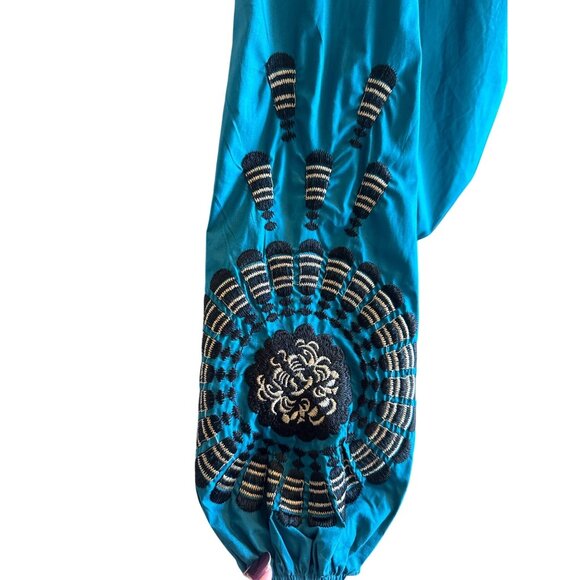 Ryu Off-Shoulder Embroidered Blouse Teal Top M 100% Cotton Boho Chic Stylish NWT - Picture 9 of 13